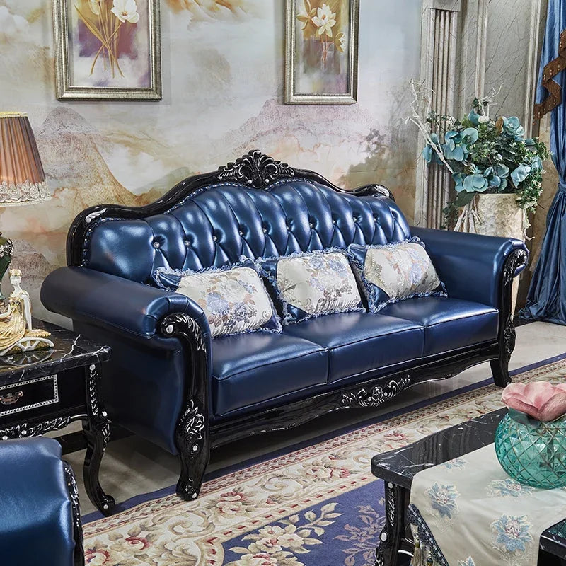 Luxuriöses Braunes Leder-Sofa-Set im europäischen Design – Modernes Nordic Wohnzimmer-Sofa mit 3-Sitzer & U-Form Kombination