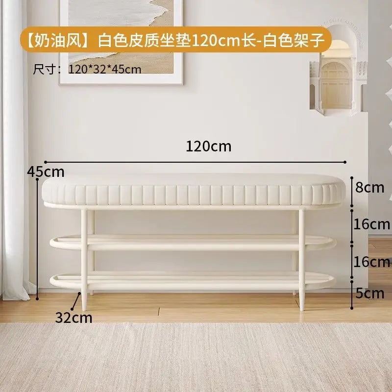 Cremefarbener Schuhhocker & Ottoman aus PU-Leder – Weiche Sitzbank für Flur, Wohnzimmer & Schlafzimmer im modernen Morocco-Stil