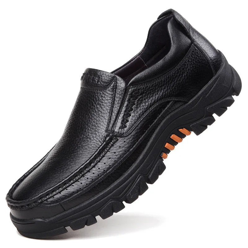 Herren Loafer aus 100 % echtem Rindsleder – Weiche Slip-On Lederschuhe mit dicker Sohle, Casual Schuhe in Schwarz & Braun