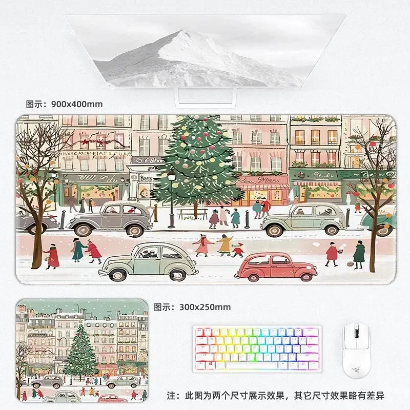 Weihnachtliche XXL PU Leder Schreibtischunterlage – Kawaii Cartoon Mousepad für Computer, Tastatur & Laptop