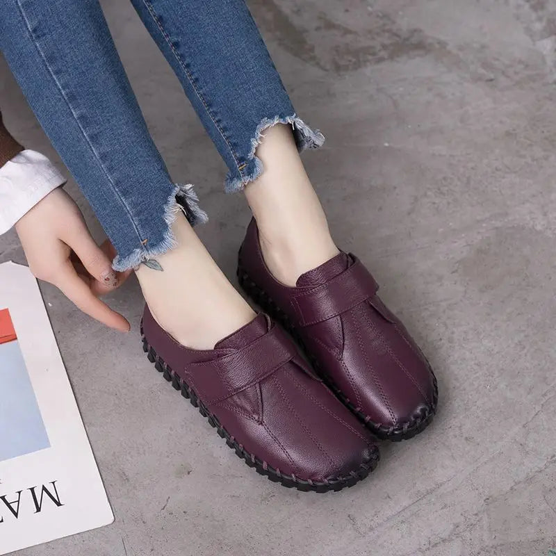 feerldi Damen Loafers Flats – Handgefertigte Lederschuhe, Slip-On, runde Zehen, bequeme Alltags- und Arbeitsschuhe für Frauen