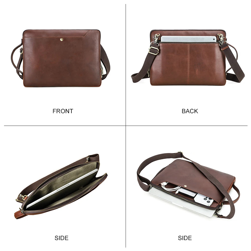 Herren Echtleder Laptop Tasche für MacBook 13–14 Zoll – Vintage Business Handtasche & Crossbody Aktentasche aus Rindsleder