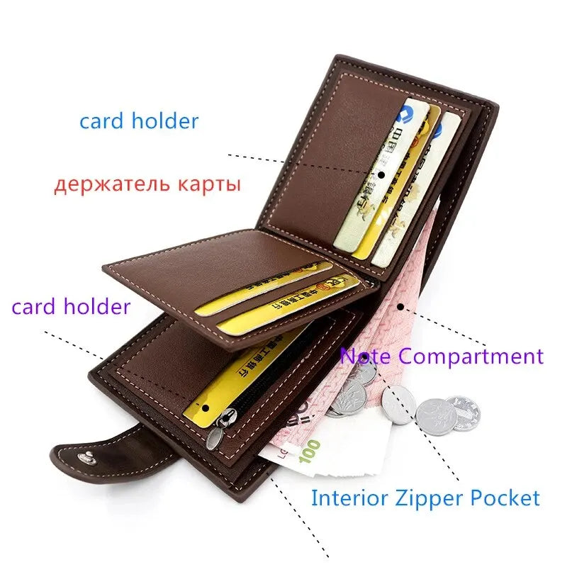 Herren Geldbörse mit Hasp – Vintage PU Leder Kurzbörse mit Kartenfächern und Geldfach
