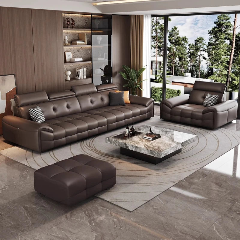 Italienisches modernes Ledersofa für das Wohnzimmer – Minimalistisches Relax Sofa aus echtem Leder mit Latex-Polsterung