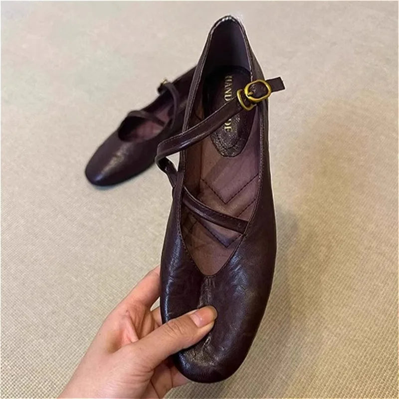 BAIMUYING Mary Jane Damen 2025 – Retro Flats aus Kunstleder mit Runder Zehenpartie, Bequeme Alltagsschuhe für Frühling und Summer 