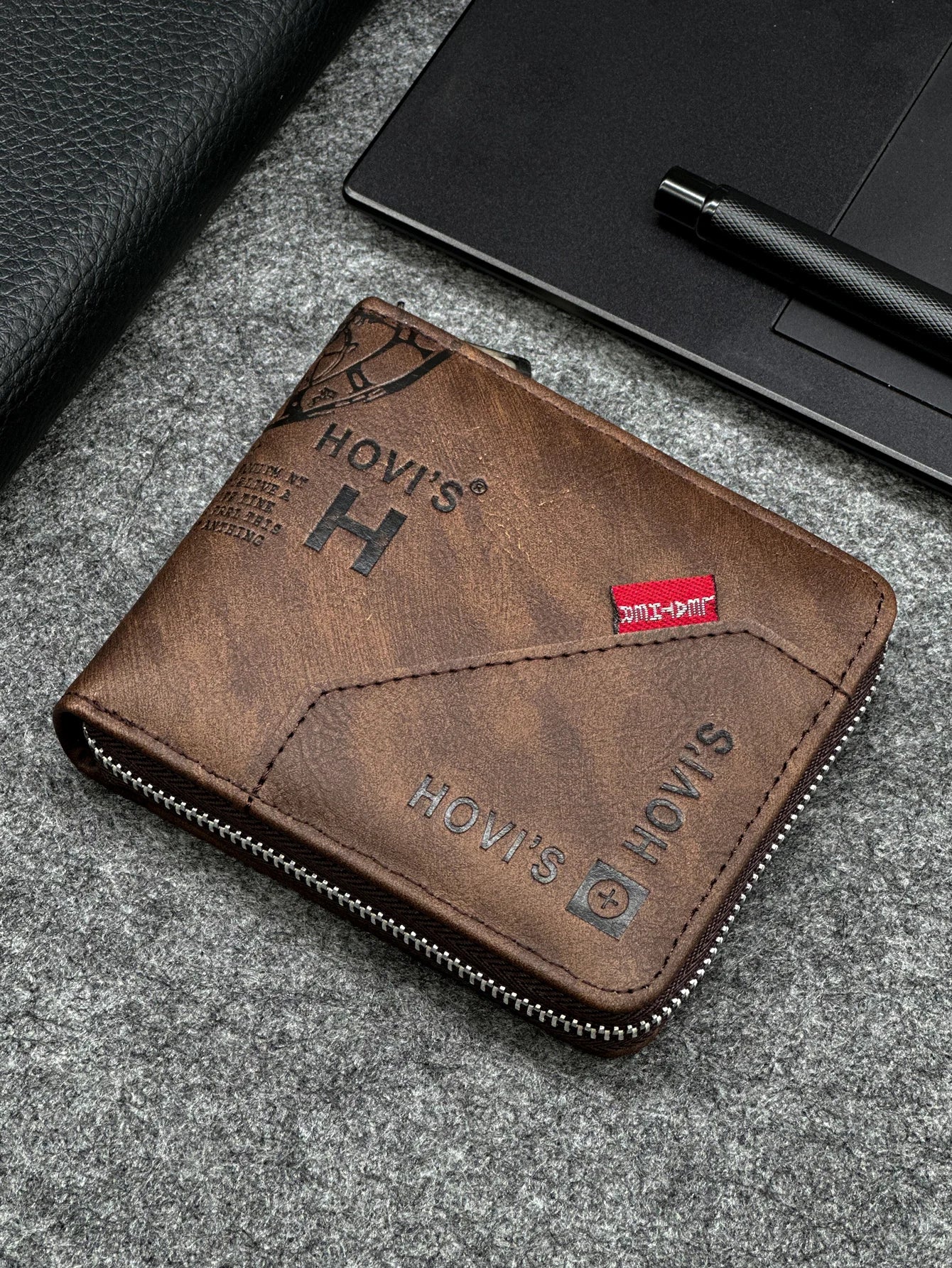 KAIDUCH Herren Slim Wallet – Kompakte PU-Leder Geldbörse mit Reißverschluss für Karten und Münzen, Business-Design