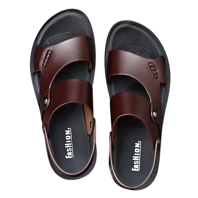 YBQJOO Herren Leder Sandalen 2024 – Klassische Outdoor & Beach Sandalen aus echtem Rindsleder, atmungsaktive Casual Sommerschuhe