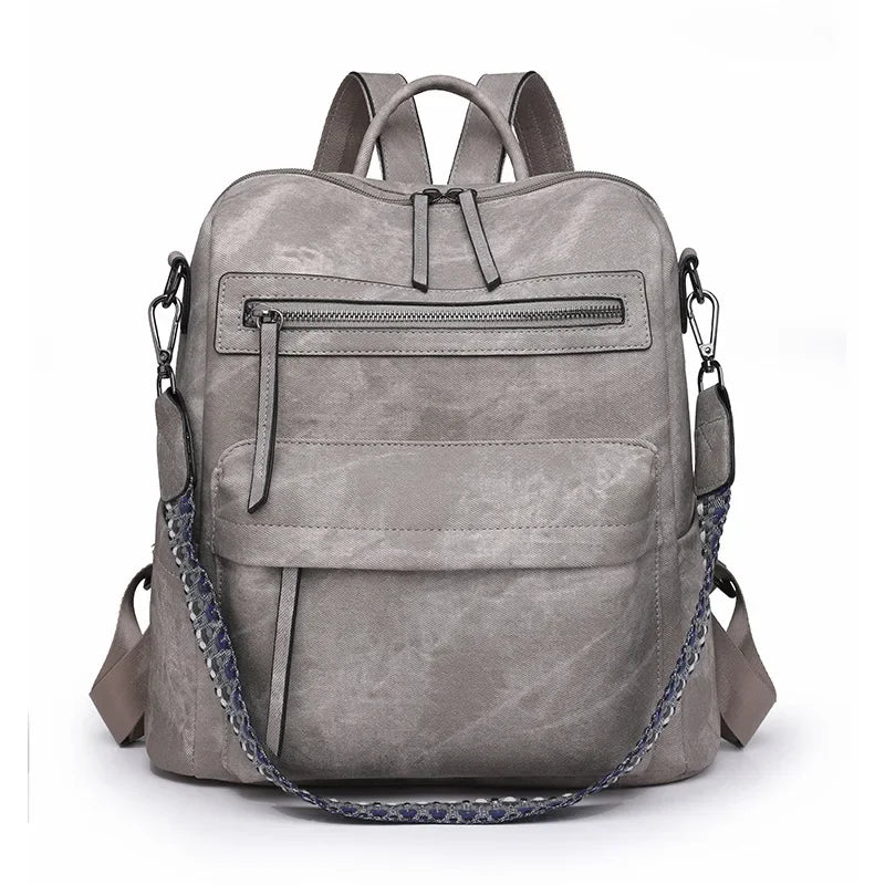 Großer Damen Laptop Rucksack aus wasserfestem PU-Leder – Anti-Diebstahl Retro Backpack mit extra viel Stauraum (36–55 L)