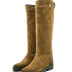 Dames Knight Boots aus véritable Rindsleder – Minimalistische Mid-Calf Lederstiefel mit weichem Schaft &amp; komfortablem Absatz