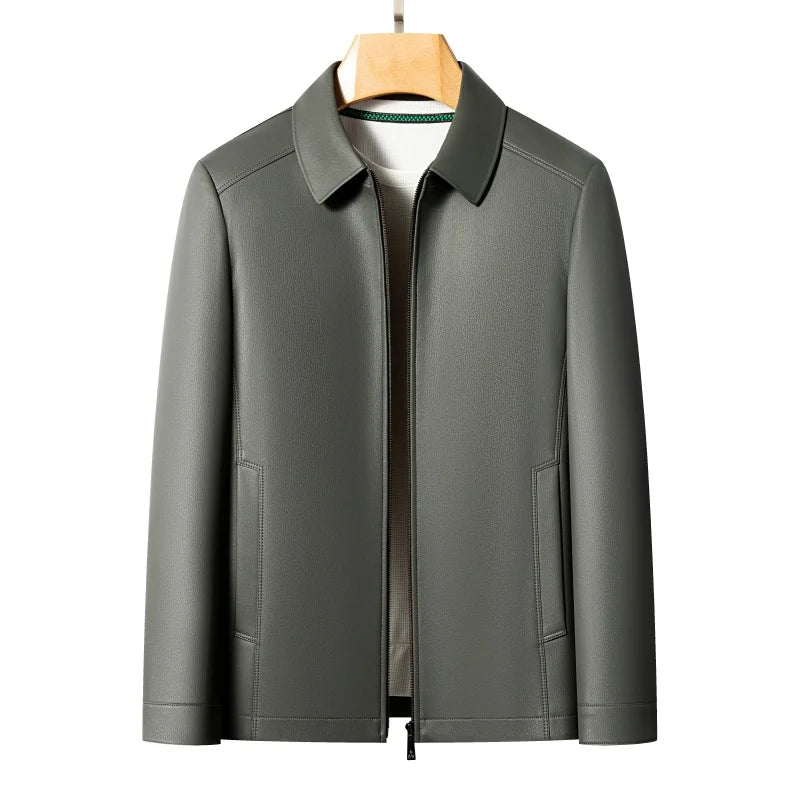 Herren Ziegenleder Jacke mit Reverskragen – Hochwertige, groß geschnittene Echtlederjacke im Casual Stil für Frühling & Herbst 2025