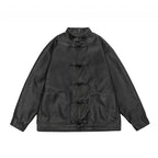 Mauroicardi Herren Oversized PU Lederjacke – Vintage Distressed Designerjacke mit Stehkragen im chinesischen Stil für Frühling & Herbst