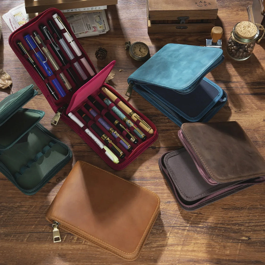 Echtes Leder Federmäppchen mit 12 Stift-Slots – Große Kapazität Zipper-Etui für Büro, Schule & Reisen