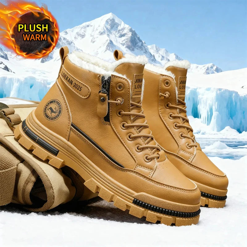Herren Snow Boots 2025 – High-Top PU-Lederstiefel, rutschfest, kaltresistent, Outdoor- und Winterstiefel