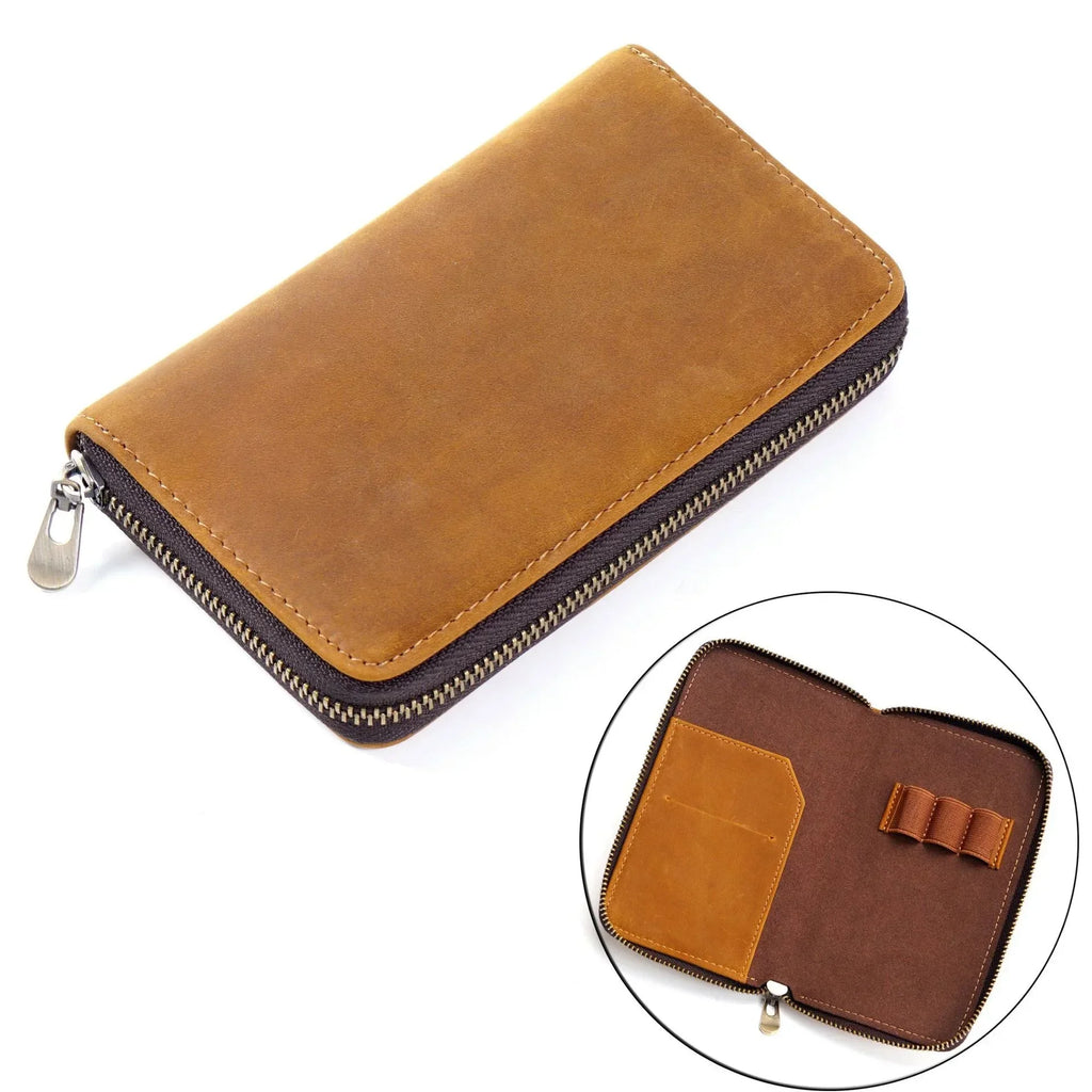 Leder Stifteetui mit Reißverschluss – Multifunktionale Organizer-Tasche mit Kartenfach für Füllfederhalter & Business-Schreibwaren