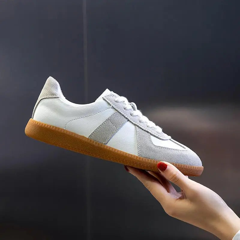 Luxus Damen Sneaker aus echtem Leder – Flache Casual Ledersneaker für Frühling & Herbst, Bequeme Freizeit- & Trainingsschuhe 2024