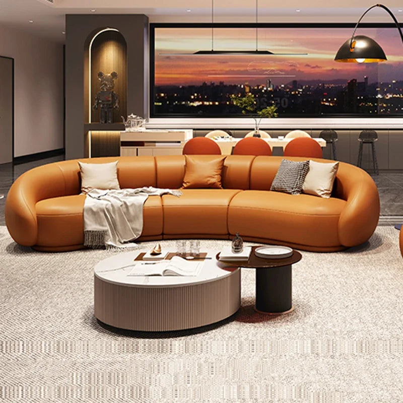 Luxuriöses Apartment Leder Sofa im italienischen Vintage-Stil – Canapé de salon design confortable en cuir véritable &amp; Holz