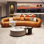 Luxuriöses Apartment Leder Sofa im italienischen Vintage-Stil – Canapé de salon design confortable en cuir véritable &amp; Holz