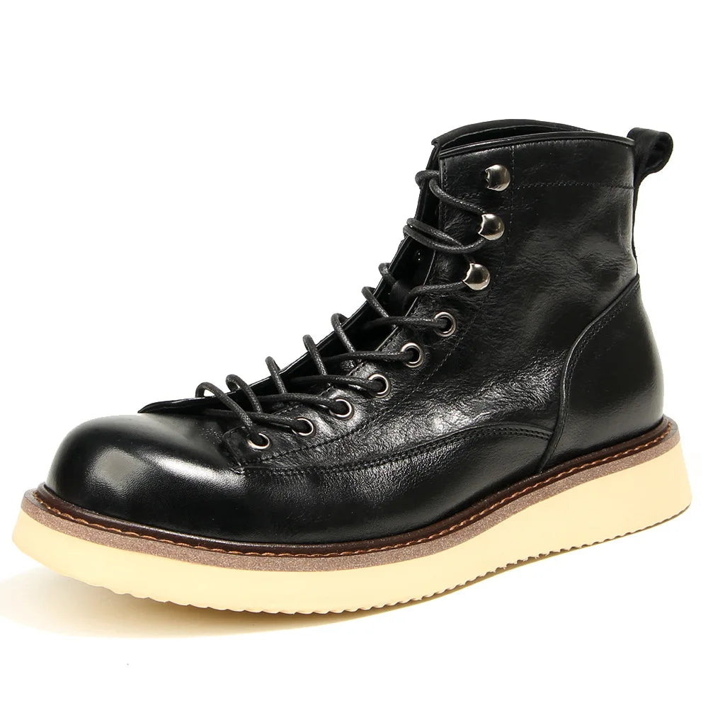 MJYTHF Herren Leder Motorradstiefel – Vintage Cowhide Ankle Boots aus echtem Leder, handgefertigt, wasserdicht