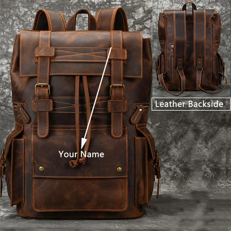 LUUFAN Großer Leder Rucksack Herren – Vintage Laptop Rucksack aus echtem Rindsleder für 17 Zoll, Schule, Reise & Alltag