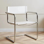 Vintage Bauhaus Armlehnstuhl aus Edelstahl & Sattelleder – Eleganter Dining Chair für stilvolle Herren & moderne Wohnräume