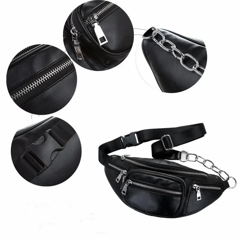 Damen Hüfttasche & Chest Bag – Punk PU-Leder Gürteltasche für Handy und Essentials, Solide Farbe, Freizeit-Style