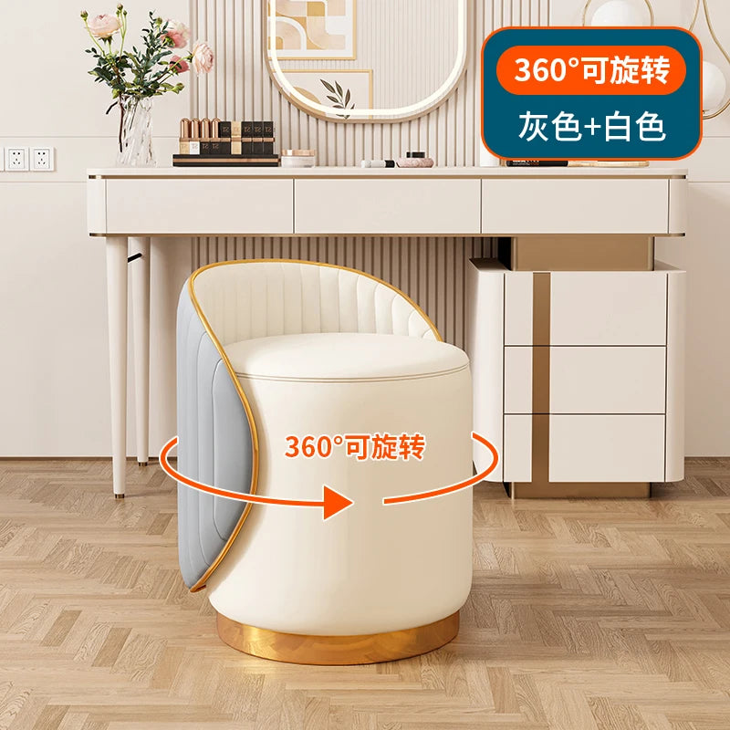 360° drehbarer Lederhocker aus Kunstleder – Moderner Schmink- &amp; Eingangsbereich-Hocker für Flur, Wohnzimmer &amp; Schlafzimmer