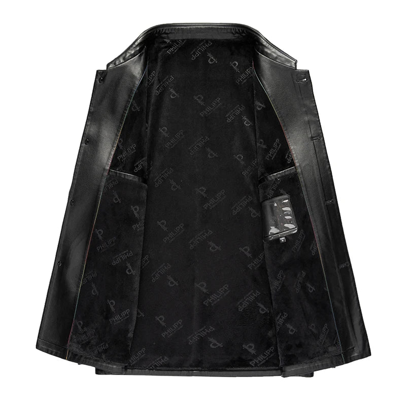 Herren Echtledermantel aus Schafsleder – Eleganter Business- & Casual Ledercoat mit Knopfleiste für Frühling & Herbst