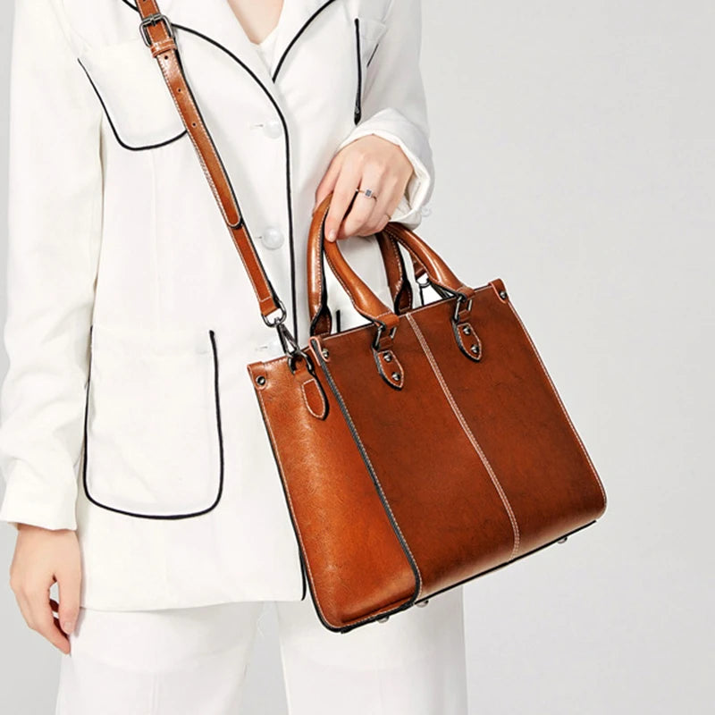 Damen Handtasche aus echtem Leder – Vielseitige Tote Bag & Crossbody Tasche aus Rindsleder für Büro, Shopping & Alltag