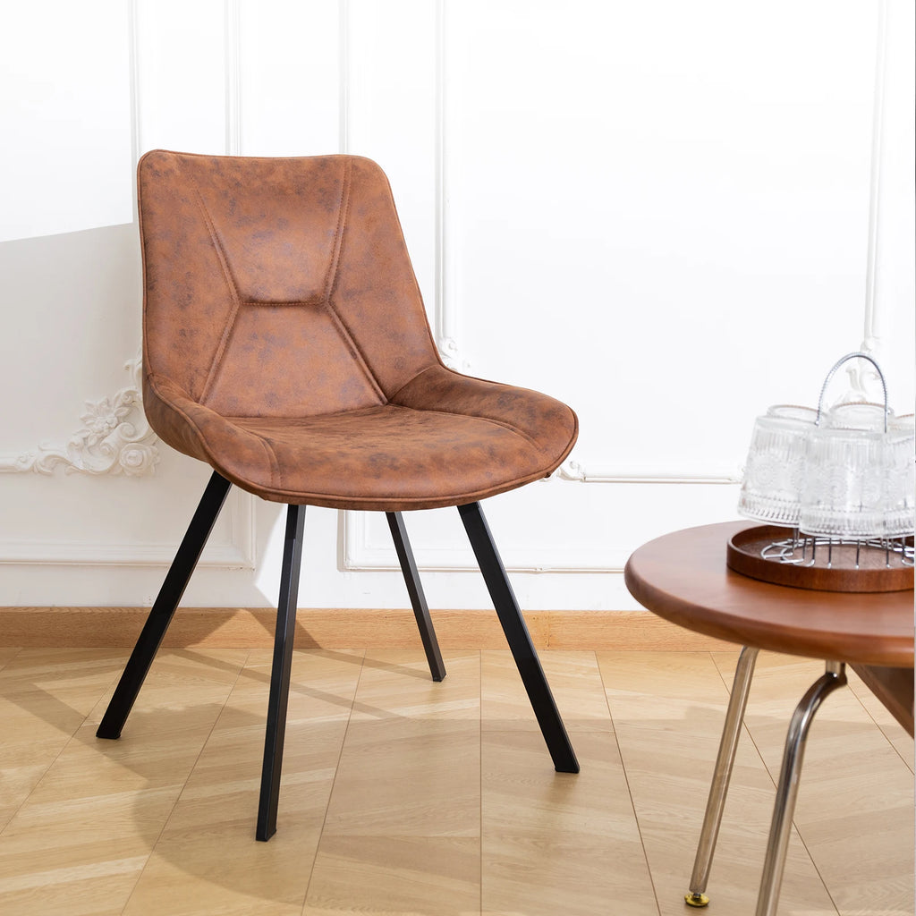 2er Set Moderne Esszimmerstühle aus Kunstleder – Retro Design Polsterstühle in Braun mit Metallbeinen für Esszimmer, Wohnzimmer & Büro