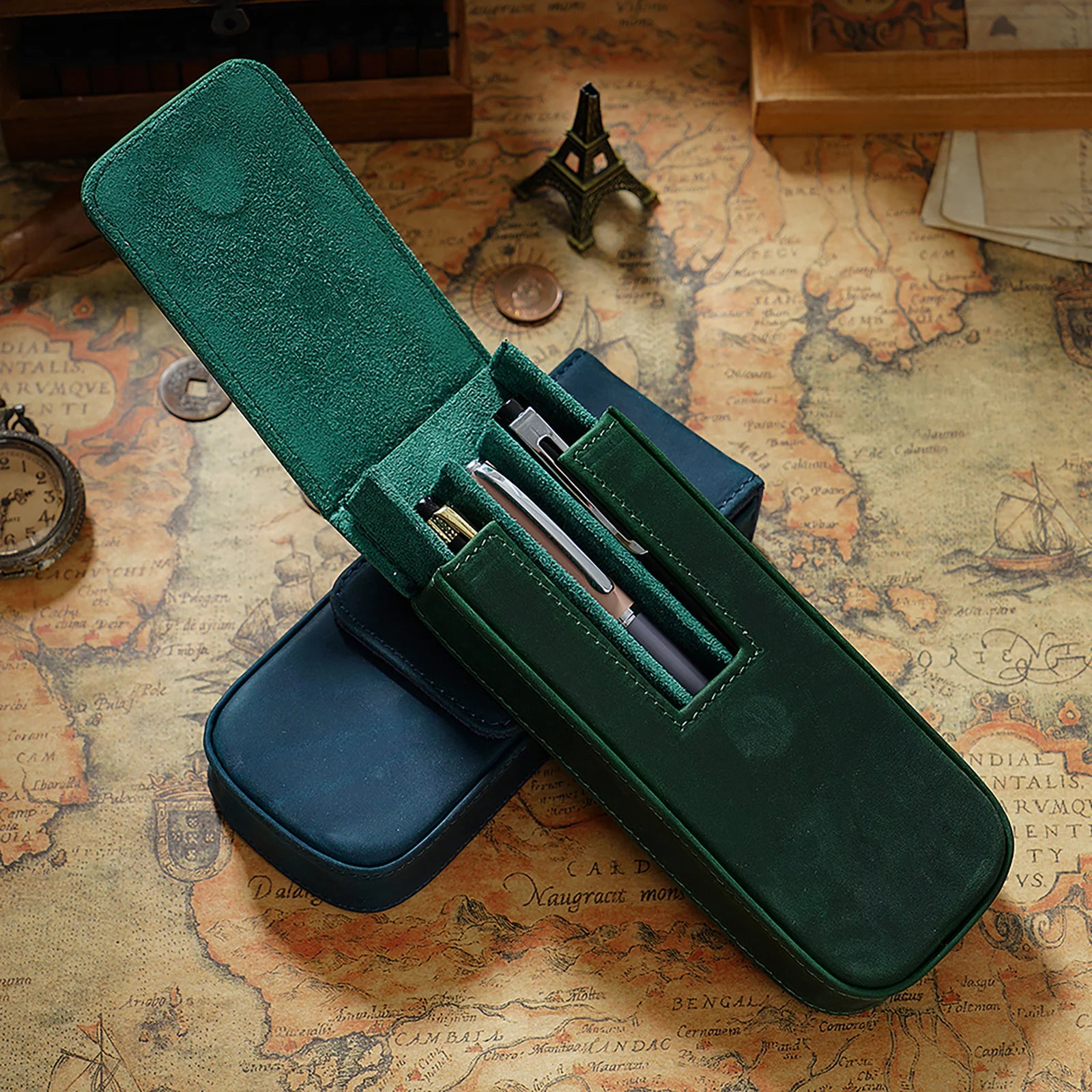 Echtes Leder Füllfederhalter-Etui mit Magnetverschluss – Crazy Horse Leder Pen Case für 3 Stifte mit herausnehmbarem Einsatz