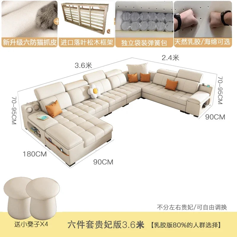 Modernes modulares Ledersofa – Ausziehbares, wasserdichtes L-förmiges Ecksofa mit Armlehne, Schlaffunktion & Stauraum