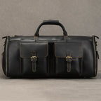 QINGWU Große Leder Reisetasche für Herren – Luxus Duffle & Suit Bag aus echtem Rindsleder mit hartem Korpus