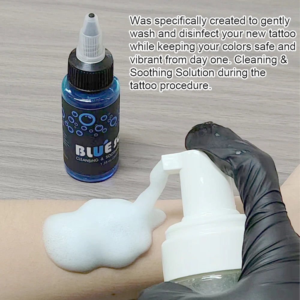 Tattoo Blue Soap Reinigungs- & Beruhigungslösung mit Schaumspender – Professionelles Tattoo Cleaning & Aftercare Set