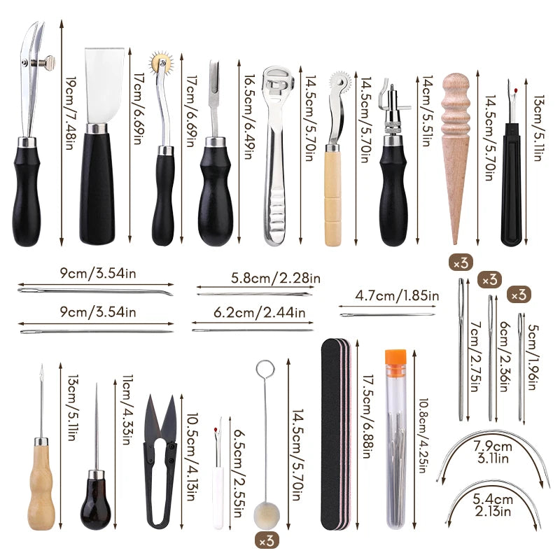 KRABALL Profi Lederwerkzeug Set – Komplettes Leather Craft & Handnäh-Kit für Nähen, Stanzen, Rillen & DIY-Arbeiten
