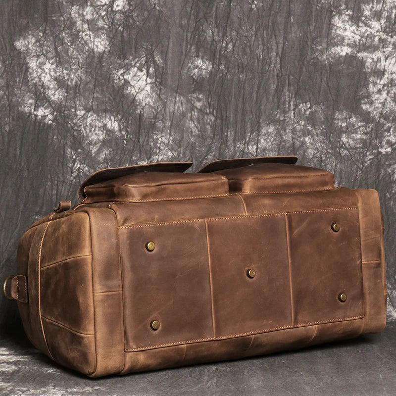 LEATHFOCUS Herren Leder Reisetasche Vintage – Große Crazy Horse Travel Bag aus vollnarbigem Rindsleder, Business- &amp; Weekender Tasche Braun