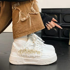 Damen Chunky Plateau Sneaker 2025 – Plataforma estética-Schuhe aus Kunstleder mit dicker Sohle &amp; Alphabet-Details