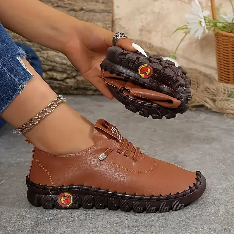 Damen Leder Sneaker & Loafer – Bequeme Plattform-Schuhe mit Handnaht für Frühling & Herbst