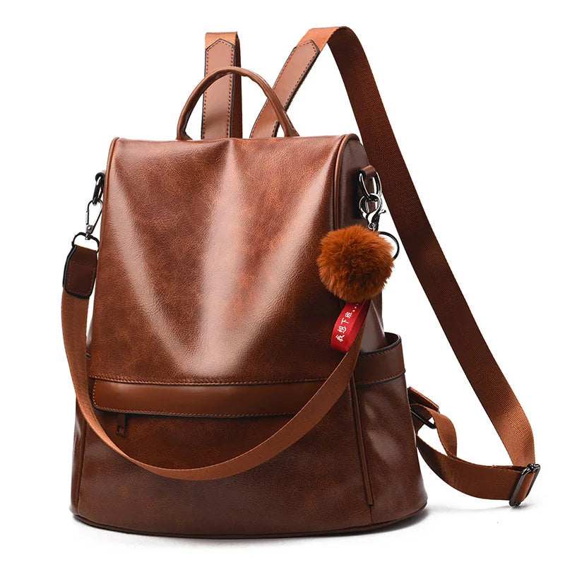 QUEENSHOW Damen Vintage Rucksack im Lederlook – Anti-Diebstahl Schulterrucksack mit großer Kapazität, wasserdichter Freizeit- & City-Rucksack für Frauen
