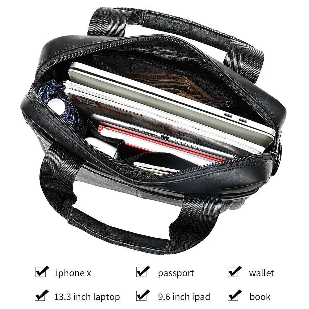 LUKZIJAES Herren Leder-Messenger Bag – Verstellbare Schultertasche & Crossbody Bag für Arbeit, Business und Reisen