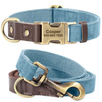 Hundehalsband- und Leinen-Set aus PU-Leder, 9 Farben, personalisiertes Namensschild, Haustierhalsband, Leine für kleine, mittlere und große Hunde