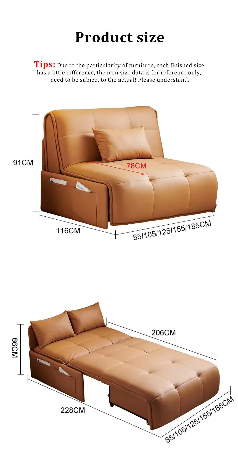 Luxuriöses elektrisches Leder Schlafsofa mit Stauraum – Klappbares Designer Sofa-Bett für Wohnzimmer, Schlafzimmer, Hotel & Apartment