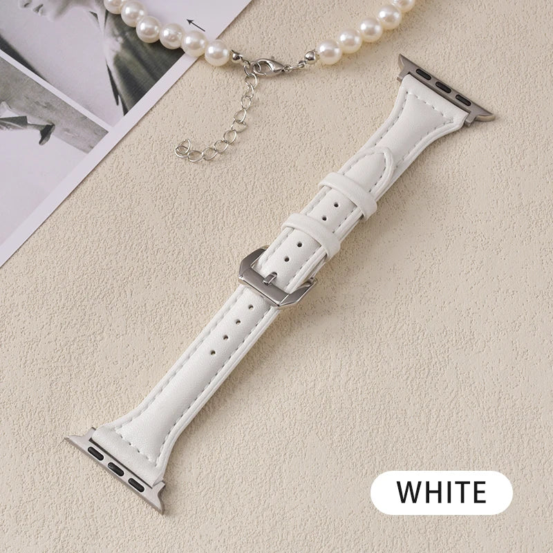 Schmales Lederarmband für Apple Watch – Slim Leather Strap 38–45 mm für Series 3–10, SE & Ultra | Elegantes Wristband aus Leder