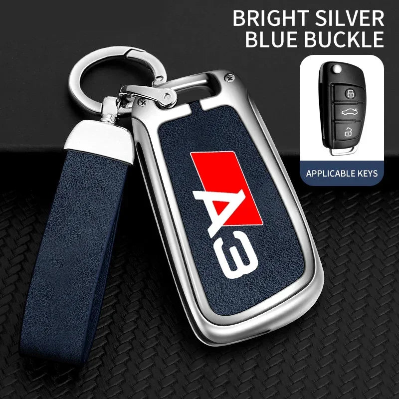 Premium Autoschlüssel Hülle aus Zinklegierung &amp; Leder für Audi A3 (8L/8P/8V), S3 &amp; RS3 – Elegante funda para llave con soporte para llaves