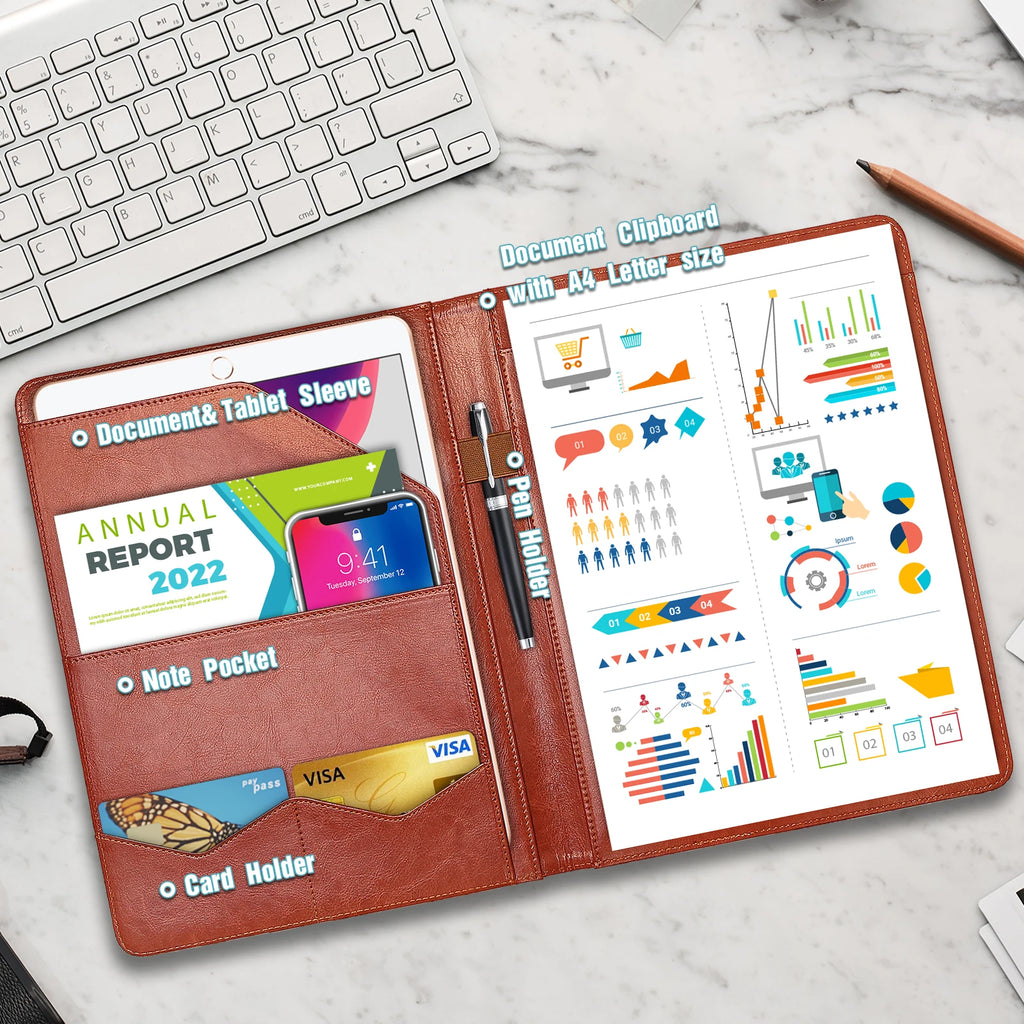 Mapas de conferencias multifuncionales A4 en PU Leder – Mapas de documentos comerciales con tarjetas y Stifthalter para oficinas y escuelas