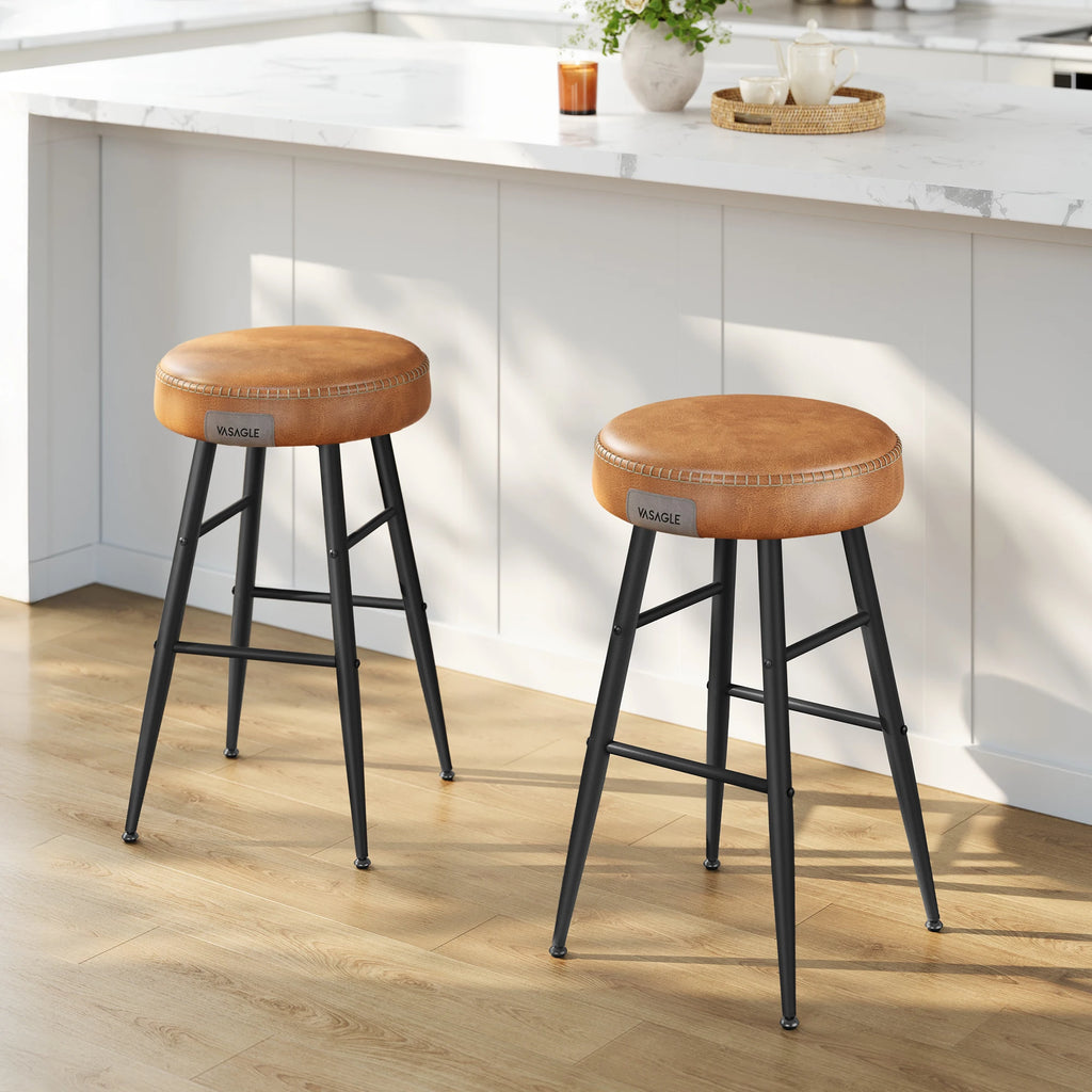VASAGLE Barhocker (2er Set) aus Kunstleder – Gepolsterte Barstühle mit 2 Fußstützen-Höhen, 120 kg Belastbarkeit, stilvolle Küchen- &amp; Barstühle 