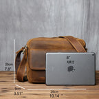NZPJ Sac à main rétro en cuir pour hommes – Sac messager en cuir de vache avec couche supérieure Crazy Horse pour iPad 9 pouces, sac à main décontracté
