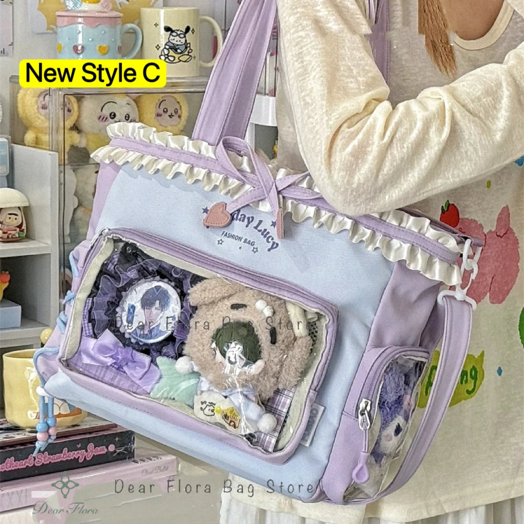 Y2K Ita Bag Damen – Sac fourre-tout transparent et bandoulière au style japonais Lolita, grand sac fourre-tout DIY Display 