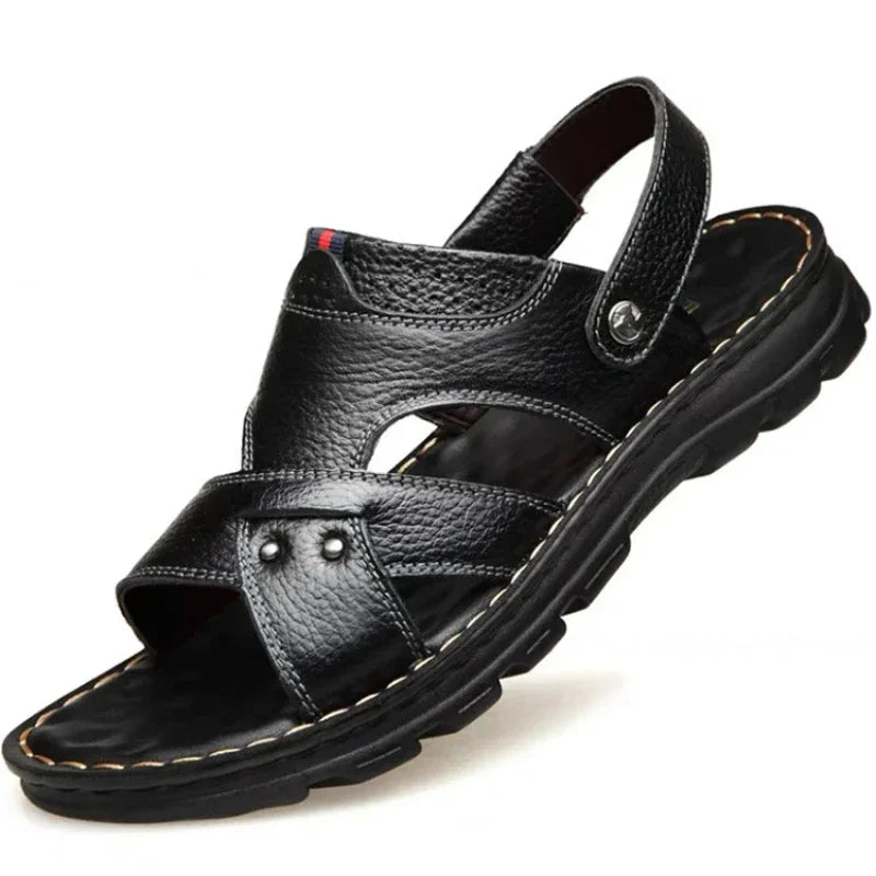 Herren Sommer Leder Sandalen – Bequeme Slip-On Outdoor Schuhe mit rutschfester Sohle, Weiche Komfort-Sandalen für Strand & Freizeit