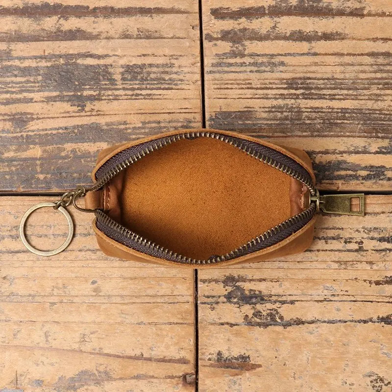 Echtleder Münz- und Schlüsselbörse – Cartera de mano con cremallera vintage aus Rindsleder für Karten &amp; Schlüssel 
