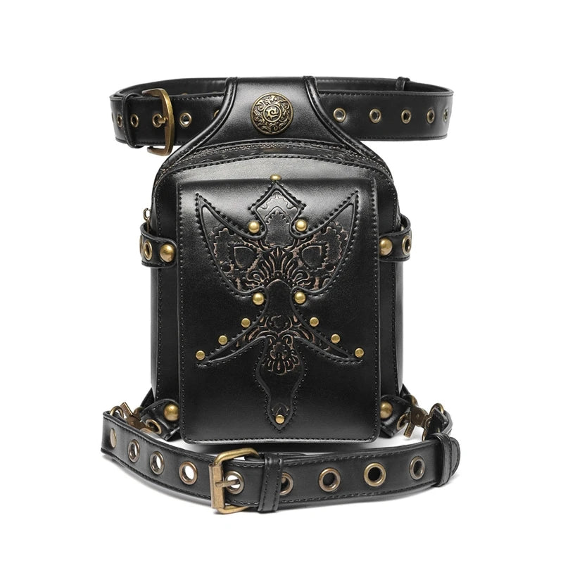 Steampunk Damen & Herren Bauchtasche – Gothic PU-Leder Fanny Pack, Crossbody & Thigh Leg Hip Holster für Reisen und Festivals